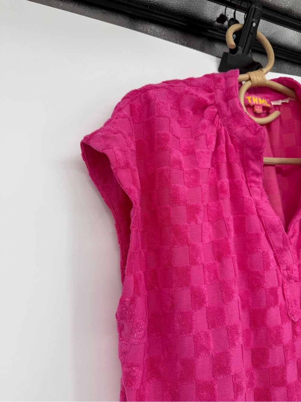 THML Hot Pink Textured Split-Neck Cap Sleeve Top - Picture 10 of 13